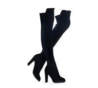 Shoe'N Tale Women Faux Suede Chunky Heel Stretch Over The Knee Thigh High Boots, Black, 9.5
