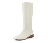 Shoe'N Tale Women's Knee High Boots Block Low Heel Square Toe with Side Zipper Fall and Winter Fashion Comfortable Boots, White, 5.5 UK