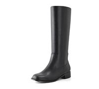 Shoe'N Tale Women's Knee High Boots Block Low Heel Square Toe with Side Zipper Fall and Winter Fashion Comfortable Boots, Black, 3 UK