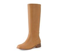 Shoe'N Tale Women's Knee High Boots Block Low Heel Square Toe with Side Zipper Fall and Winter Fashion Comfortable Boots, Brown, 5.5 UK