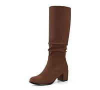 Shoe'N Tale Women's Knee High Boots Chunky Heel Pointed Toe Suede Slouch Winter Shoes with Side Zipper, Dark Brown, 3 UK