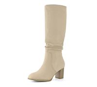 Shoe'N Tale Women's Knee High Boots Chunky Square Toe Slouchy Boots with Side Zipper, Khaki, 4.5 UK