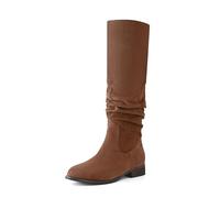 Shoe'N Tale Women's Knee High Boots Flat Low Heel Slouch Pointed Toe Winter Shoes with Side Zipper, Dark Brown, 3 UK