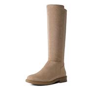 Shoe'N Tale Women's Knee High Boots Flat Low Heel Stretchy Round Toe with Side Zipper, A-khaki, 6.5 UK