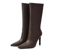 Shoe'N Tale Women's Mid Calf Boots Pointed Toe High Heel, Dark Brown, 3 UK