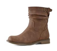 Shoe'N Tale Women's Mid Calf Boots Slouchy Round Toe Flat Low Heel Riding Boots With Side Zipper, Dark Brown, 3 UK