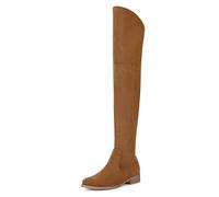 Shoe'N Tale Women's Over The Knee Boots Thigh High Low Block Heel Pointed Toe Long Stretch Boots, Brown, 4.5 UK