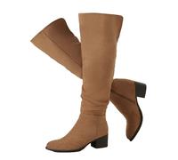 Shoe'N Tale Women's Over The Knee Thigh High Boots Chunky Block Heel Pointed Toe Slouchy Side Zipper Fall Weather Winter Boots, Brown, 3 UK