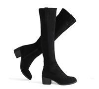 Shoe'N Tale Women's Over The Knee Thigh High Chunky Heel Pointed Toe Faux Suede Side Zipper Fall Weather Winter Boots, A-black, 7 UK