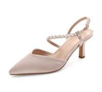 Shoe'N Tale Womens Pearl Kitten Heels Stiletto Pumps Closed Pointed Toe Ankle Strap Satin Dress Wedding Bride Shoes, Rose Gold, 4.5 UK
