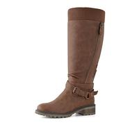 Shoe'N Tale Women's Wide Calf Knee High Boots Stretchy Low Heel Round Toe Winter Boots with Side Zipper, Dark Brown, 3 UK