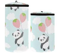 Shoes Bag For Washing Machine Sneaker Washing Machine 2pcs Mesh Laundry Bag For Shoes Tennis Shoe Washing Bag Happy Panda Flying with Strawberry Balloon, Multi, One Size, Modern