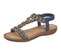 Shoes By Emma Ladies Bead T-Bar Bohemian Slingback Flat Sandals - Estepona - Navy - UK 4