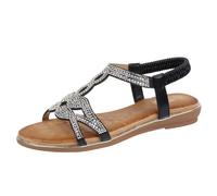 Shoes By Emma Ladies Diamante T-bar Slingback Flat Sandals - Santorini- Black - UK 4