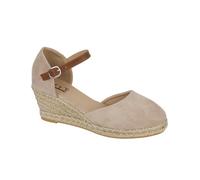 Shoes By Emma Women's Faux Suede Peep Toe Elasticated Slingback Hessian Espadrille Wedge Sandals (Beige, UK Footwear Size System, Adult, Women, Numeric, Medium, 6)