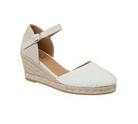 Shoes By Emma Women's Faux Suede Peep Toe Elasticated Slingback Hessian Espadrille Wedge Sandals (White, UK Footwear Size System, Adult, Women, Numeric, Medium, 6)