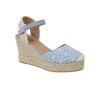 Shoes By Emma Women's Floral Embroidered Espadrille Wedges Platform Heel Adjustable Ankle Strap Summer Sandals (Blue, UK Footwear Size System, Adult, Women, Numeric, Medium, 4)