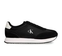 Calvin Klein Men’s Retro Leather Lace-up Runner Trainers, Black (Black/Bright White), 7