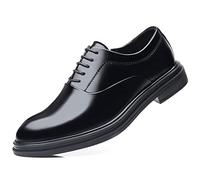 Shoes Dress Oxford for Men Lace Up Round Toe PU Leather Low Top Anti-Slip Block Heel Rubber Sole Classic(Black,10.5 UK)