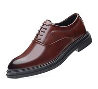 Shoes Dress Oxford for Men Lace Up Round Toe PU Leather Low Top Anti-Slip Block Heel Rubber Sole Classic(Brown,8 UK)