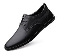 Shoes Dress Oxford for Men Lace Up Round Toe Solid Color PU Leather Derby Shoes Rubber Sole Non Slip Resistant Classic(Black,9 UK)