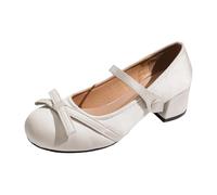 Shoes Fashion Square Heel Ballet with Satin Bow Buckle Elegant Casual Comfort Slip On Shoes White