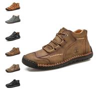 Shoes for Men, Genuine Leather Waterproof Non-Slip Orthopedic Shoes, Lightweight Slip-On Loafers with Side Zip (A-Brown - Velvet,11)