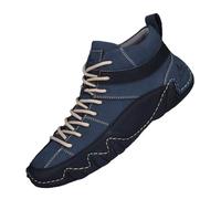 Shoes for Men Men's Casual Boots High Top Handmade Stitching Comfortable Slip Flat Heel Shoes for Daily Wear with Jeans in Autumn Winter Blue