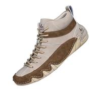 Shoes for Men Men's Casual Boots High Top Handmade Stitching Comfortable Slip Flat Heel Shoes for Daily Wear with Jeans in Autumn Winter Khaki