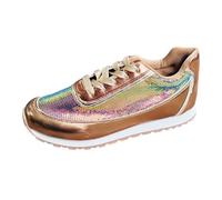 Shoes for Mens Womens Air Cushion Athletic Sneakers with Memory Foam Lightweight Non Slip Tennis Casual Dad Streetwear Sparkly Wide Fit Trainers Fitness Outdoor Gold