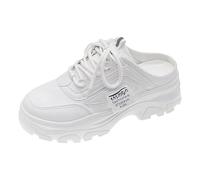 Shoes for Mens Womens Trainers Walking Fashion Platform Leather Lightweight Non Slip Tennis Chunky Colorful Lifestyle Sneakers Flat Feet Plantar Fasciitis UK Size White