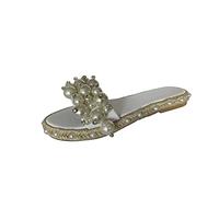 Shoes for swollen feet, women's slippers, size pearl, large slippers and sandals, flat one-word women's slippers, women's shoes, elegant with heel, White, 7 UK
