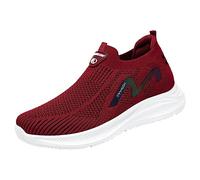 Shoes for Try Before You Buy Womens Slip On Trainers Wide Fit Wedge Trainers Breathable Mesh Orthopedic Sneakers Casual Low Top Round Toe Walking Shoes Lightweight Womens Running Shoes Red 6