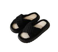 Shoes for Women Linen Home Indoor Anti Four Season Cotton Linen Slippers Women'S House Shoes (Black, 7)