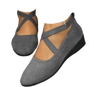 Shoes for Women UK Sneakers Wide Fit Shoes Womens Slip-Ins Women's Ballet Flats & Pumps Comfy Elastic Crisscross Strap Wedge Slip-On Ballerina Ankle Crossing Strap Round Toe Comfy Grey