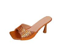 Shoes for Women UK Women's High Stiletto Heels Sandals Square Open Toe One Band Slip On Mules Slide Comfort Party Dating Daily Shoes 3. 5 Inch Orange