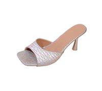 Shoes for Women UK Women's High Stiletto Heels Sandals Square Open Toe One Band Slip On Mules Slide Comfort Party Dating Daily Shoes 3. 5 Inch Silver