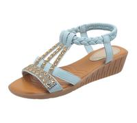 Shoes For Women Womens Sandals Wide Fit Comfortable Slip on Wedge Shoes Casual Open Toe Orthopedic Slide Lightweight Summer Cushion Plantar Fasciitis Ankle Strap Sandal (A9 Light Blue,4)