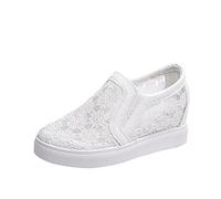 Shoes Lace Mesh Women's Casual Colour Sports Women Wedges Solid Women Walk-in Shoes, White, 6 UK