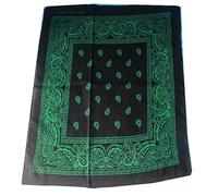 SHOES LANE® Cotton Bandana Paisley Mouth Protection Neckwear Head Scarf Wrap Band (Black/Green)