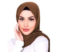 Shoes Lane Ladies Maxi Long Crinkle Frayed Edges Crimp Mix Cotton Scarf Hijab Shawl Wrap (Brown)