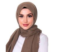 Shoes Lane Ladies Maxi Long Crinkle Frayed Edges Crimp Mix Cotton Scarf Hijab Shawl Wrap (Chocolate)