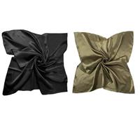 Shoes Lane New Pack of 2 Satin Solid Plain Silk Shiny Scarf Hijab Square Head Neck Wrap 90x90 cm… (Black-Olive Green)