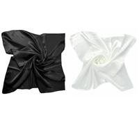 Shoes Lane New Pack of 2 Satin Solid Plain Silk Shiny Scarf Hijab Square Head Neck Wrap 90x90 cm… (Black-White)