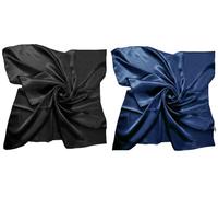Shoes Lane New Pack of 2 Satin Solid Plain Silk Shiny Scarf Hijab Square Head Neck Wrap 90x90 cm… (Black-Navy)