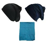 Shoes Lane New Pack of 3 Tube Assorted Colour Under Hijab Tube Bonnet Cap Head Cover (Black-Navy-Baby Blue)