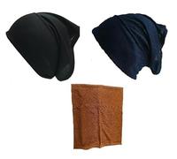 Shoes Lane New Pack of 3 Tube Assorted Colour Under Hijab Tube Bonnet Cap Head Cover (Black-Navy-Dark Camel)
