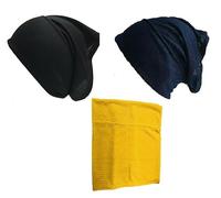 Shoes Lane New Pack of 3 Tube Assorted Colour Under Hijab Tube Bonnet Cap Head Cover (Black-Navy-Mustard Yellow)