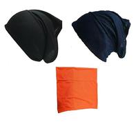 Shoes Lane New Pack of 3 Tube Assorted Colour Under Hijab Tube Bonnet Cap Head Cover (Black-Navy-Orange)