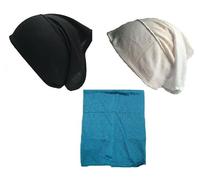 Shoes Lane New Pack of 3 Tube Assorted Colour Under Hijab Tube Bonnet Cap Head Cover (Black-White-Baby Blue)